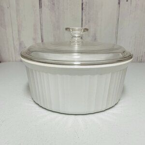 CORNING WARE F-1-B French White Casserole Dish Round Serving 2.5 Liter With Lid